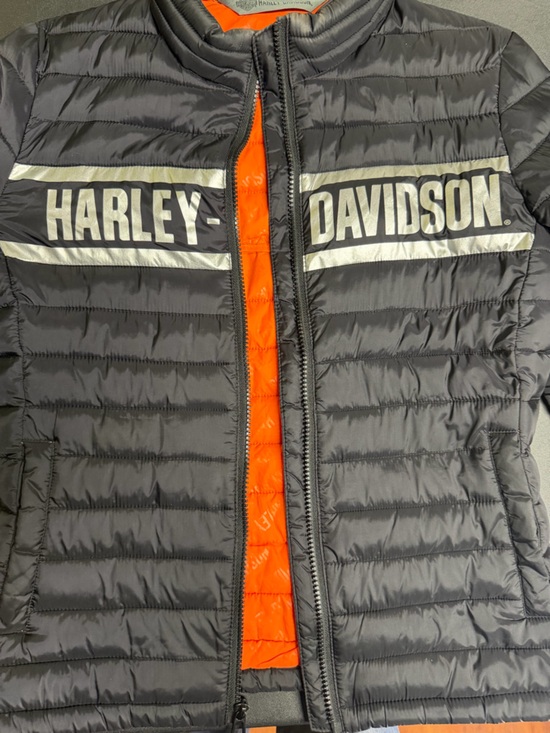 Harley-Davidson Black Puffer Jacket with White Logo Stripe XS - Picture 11 of 16